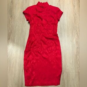 Elegant Red Silk jacquard qipao Women's Dress